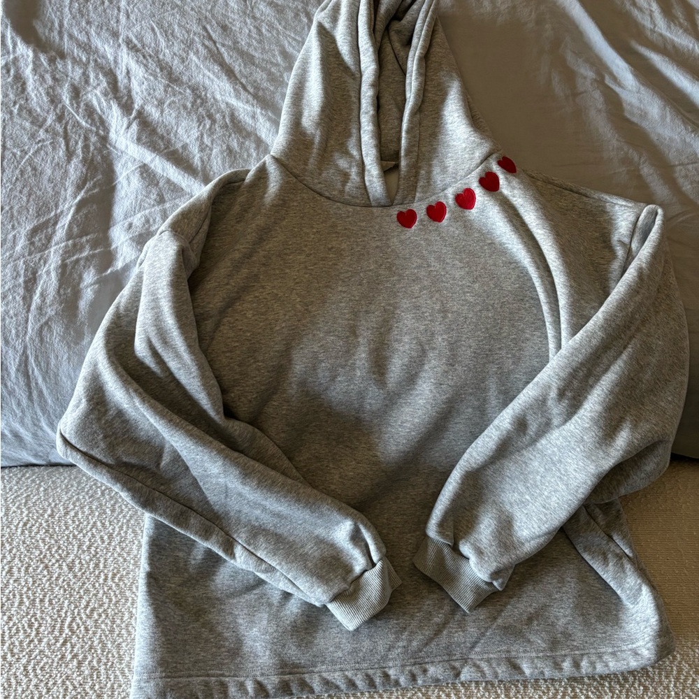 Gray Hoodie with Red Heart Accents